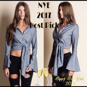 Button Down Bell Sleeve Top